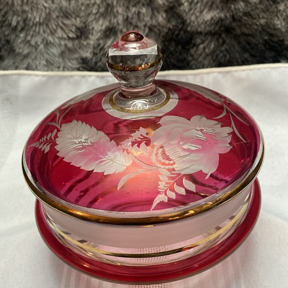 Bohemiam Ruby Red Crystal Glass Candy Dish - Picture 2 of 16